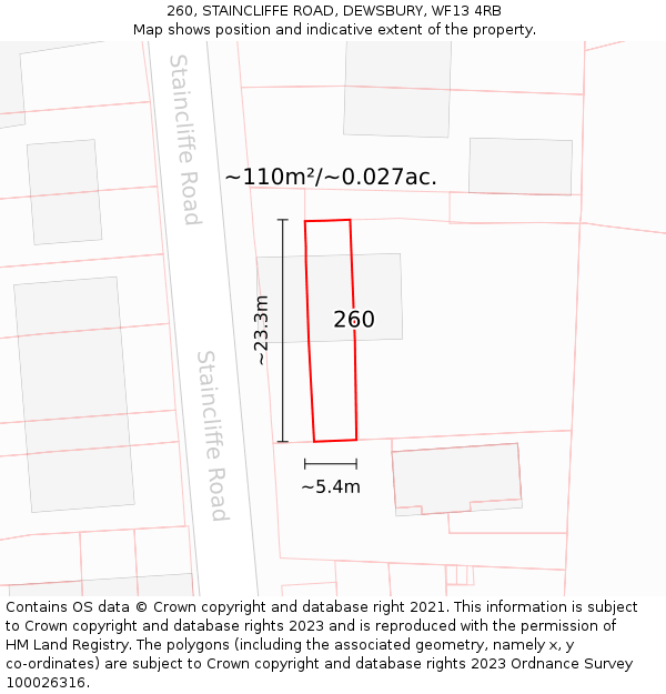 260, STAINCLIFFE ROAD, DEWSBURY, WF13 4RB: Plot and title map