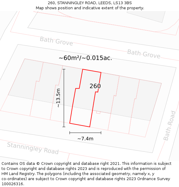 260, STANNINGLEY ROAD, LEEDS, LS13 3BS: Plot and title map