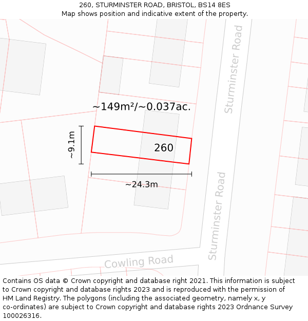 260, STURMINSTER ROAD, BRISTOL, BS14 8ES: Plot and title map