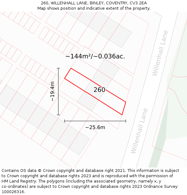 260, WILLENHALL LANE, BINLEY, COVENTRY, CV3 2EA: Plot and title map