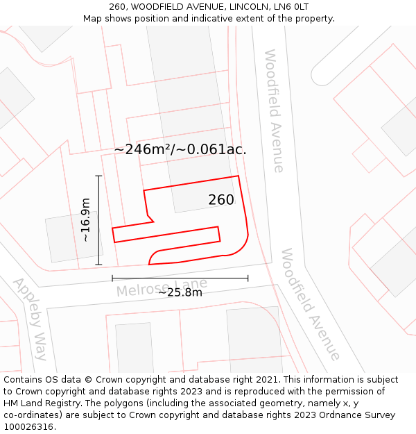 260, WOODFIELD AVENUE, LINCOLN, LN6 0LT: Plot and title map