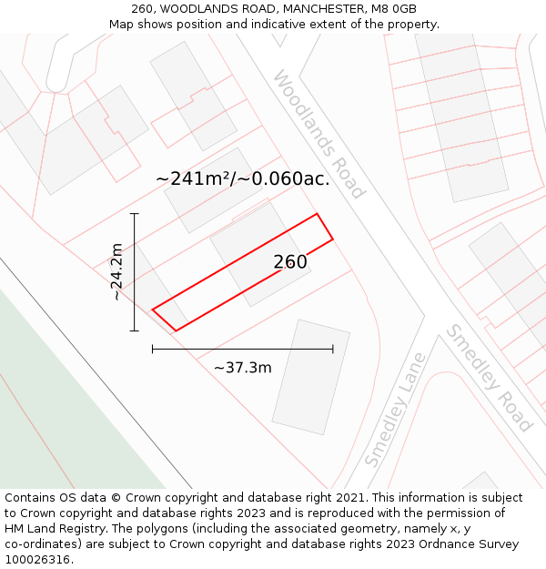 260, WOODLANDS ROAD, MANCHESTER, M8 0GB: Plot and title map