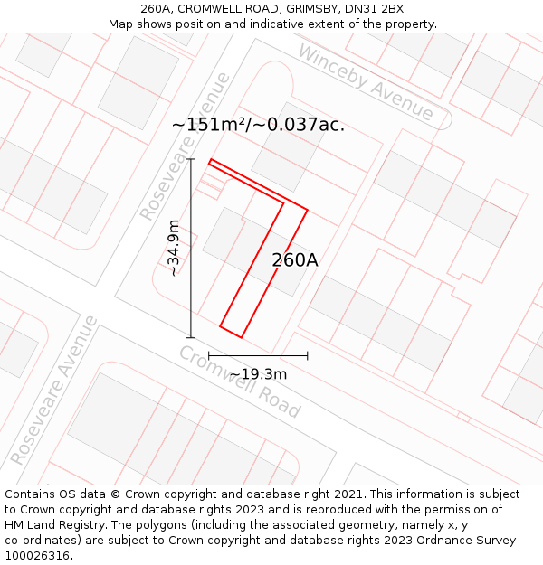 260A, CROMWELL ROAD, GRIMSBY, DN31 2BX: Plot and title map