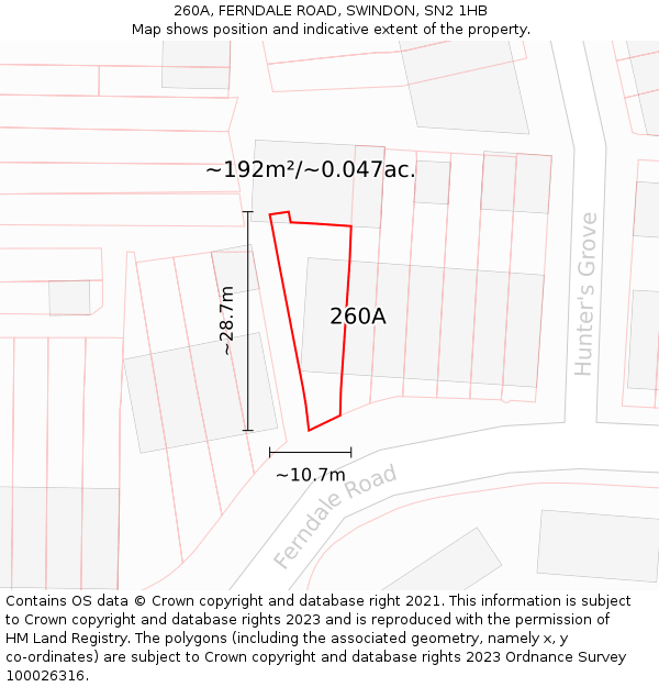260A, FERNDALE ROAD, SWINDON, SN2 1HB: Plot and title map