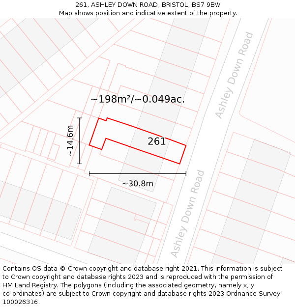 261, ASHLEY DOWN ROAD, BRISTOL, BS7 9BW: Plot and title map