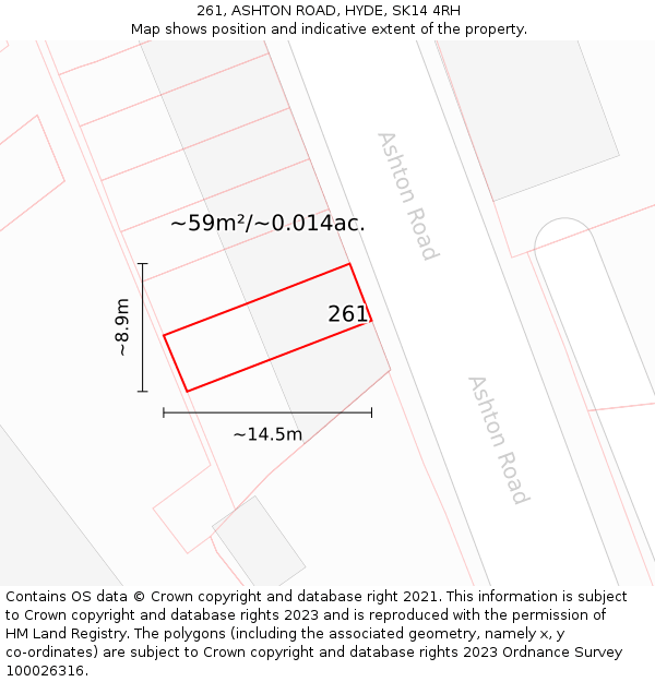 261, ASHTON ROAD, HYDE, SK14 4RH: Plot and title map