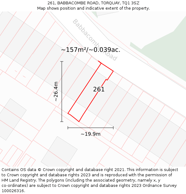 261, BABBACOMBE ROAD, TORQUAY, TQ1 3SZ: Plot and title map