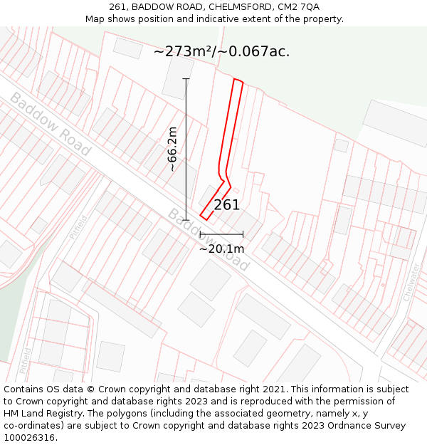 261, BADDOW ROAD, CHELMSFORD, CM2 7QA: Plot and title map