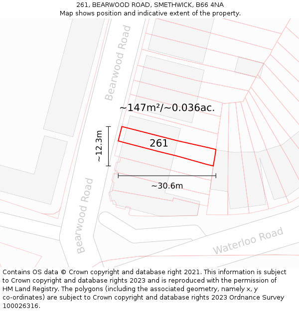 261, BEARWOOD ROAD, SMETHWICK, B66 4NA: Plot and title map