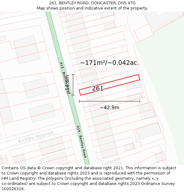 261, BENTLEY ROAD, DONCASTER, DN5 9TG: Plot and title map