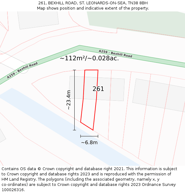 261, BEXHILL ROAD, ST. LEONARDS-ON-SEA, TN38 8BH: Plot and title map