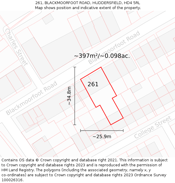 261, BLACKMOORFOOT ROAD, HUDDERSFIELD, HD4 5RL: Plot and title map