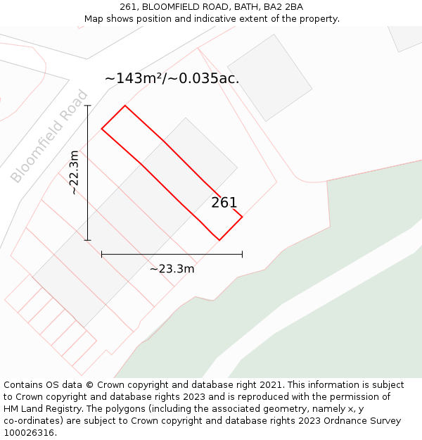 261, BLOOMFIELD ROAD, BATH, BA2 2BA: Plot and title map
