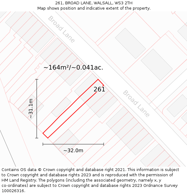 261, BROAD LANE, WALSALL, WS3 2TH: Plot and title map
