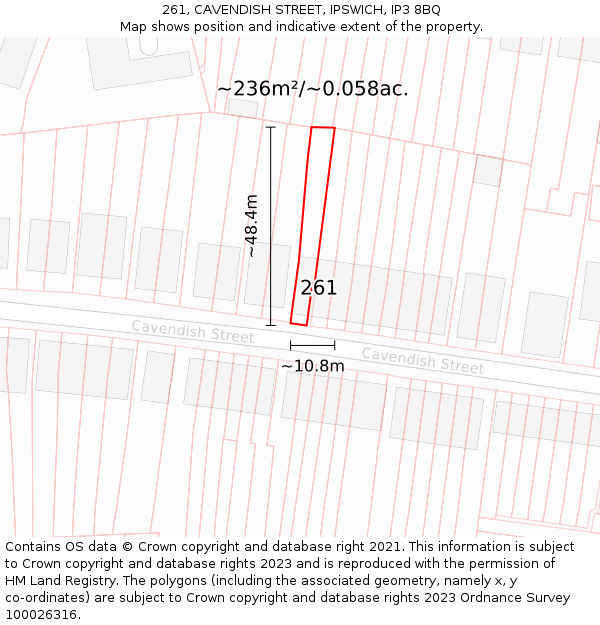 261, CAVENDISH STREET, IPSWICH, IP3 8BQ: Plot and title map