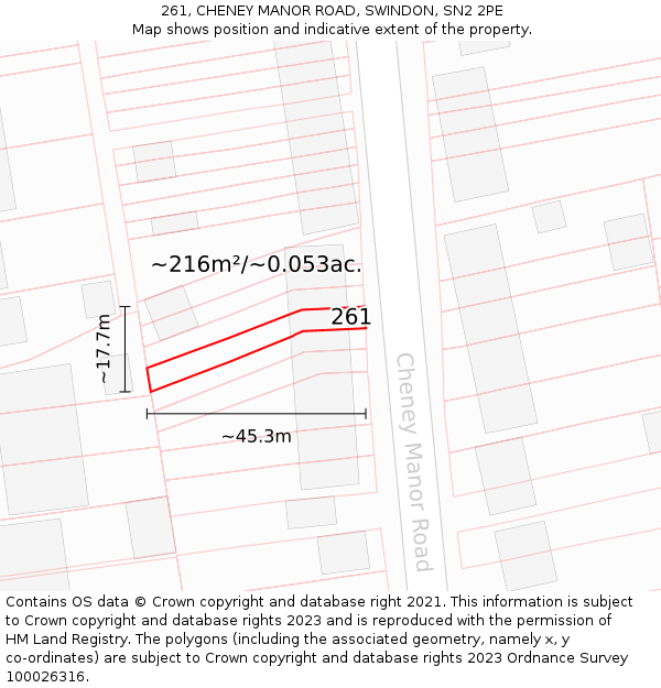 261, CHENEY MANOR ROAD, SWINDON, SN2 2PE: Plot and title map