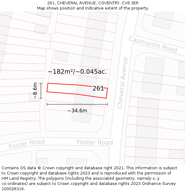 261, CHEVERAL AVENUE, COVENTRY, CV6 3ER: Plot and title map