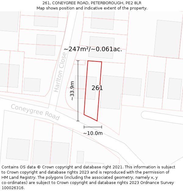 261, CONEYGREE ROAD, PETERBOROUGH, PE2 8LR: Plot and title map