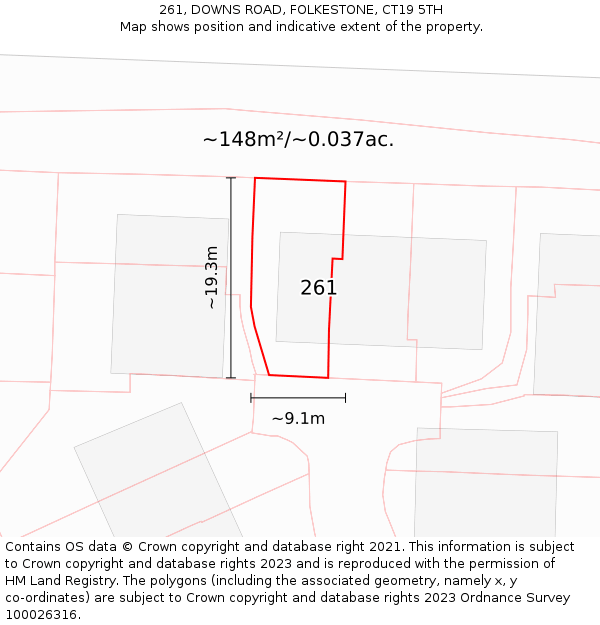 261, DOWNS ROAD, FOLKESTONE, CT19 5TH: Plot and title map