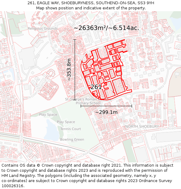 261, EAGLE WAY, SHOEBURYNESS, SOUTHEND-ON-SEA, SS3 9YH: Plot and title map