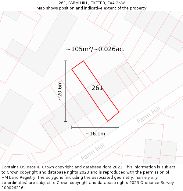 261, FARM HILL, EXETER, EX4 2NW: Plot and title map