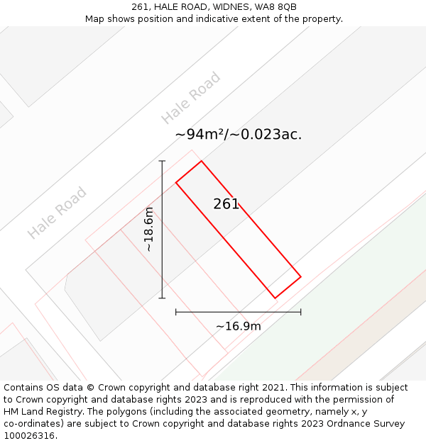 261, HALE ROAD, WIDNES, WA8 8QB: Plot and title map