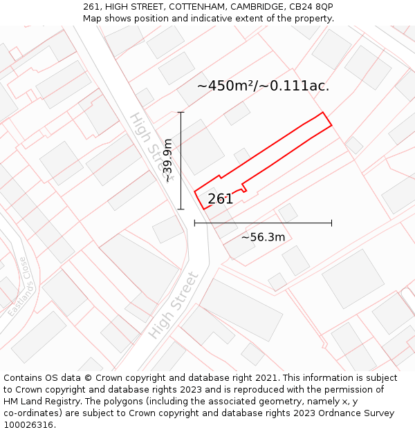261, HIGH STREET, COTTENHAM, CAMBRIDGE, CB24 8QP: Plot and title map