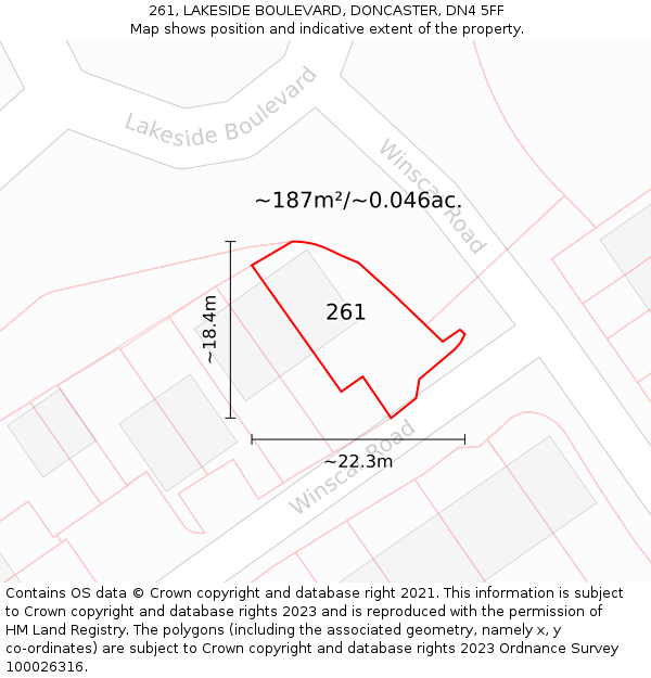 261, LAKESIDE BOULEVARD, DONCASTER, DN4 5FF: Plot and title map