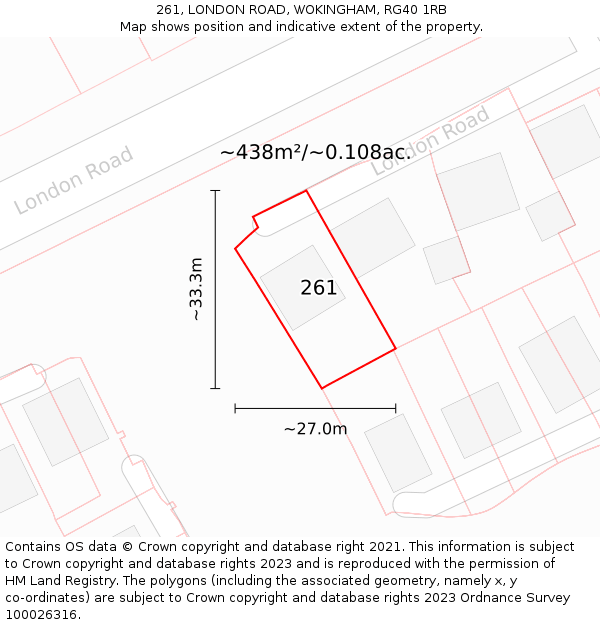 261, LONDON ROAD, WOKINGHAM, RG40 1RB: Plot and title map