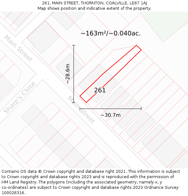 261, MAIN STREET, THORNTON, COALVILLE, LE67 1AJ: Plot and title map