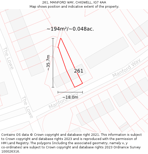 261, MANFORD WAY, CHIGWELL, IG7 4AA: Plot and title map