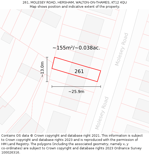261, MOLESEY ROAD, HERSHAM, WALTON-ON-THAMES, KT12 4QU: Plot and title map