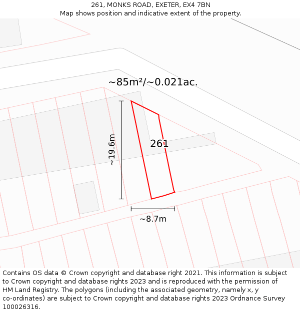 261, MONKS ROAD, EXETER, EX4 7BN: Plot and title map