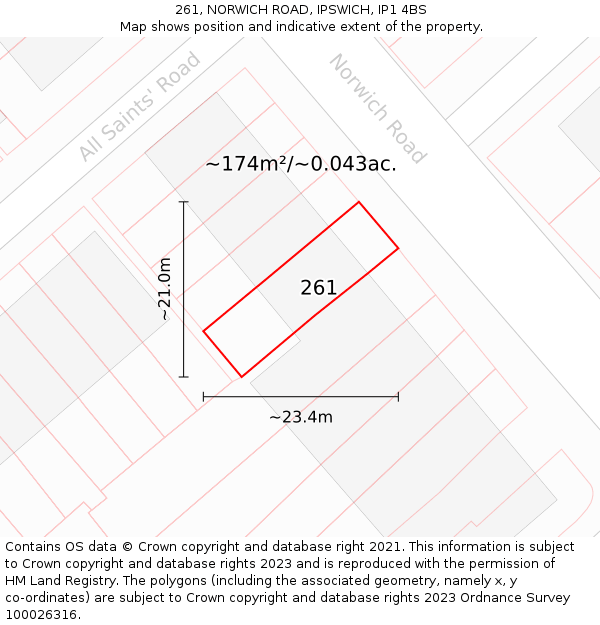 261, NORWICH ROAD, IPSWICH, IP1 4BS: Plot and title map