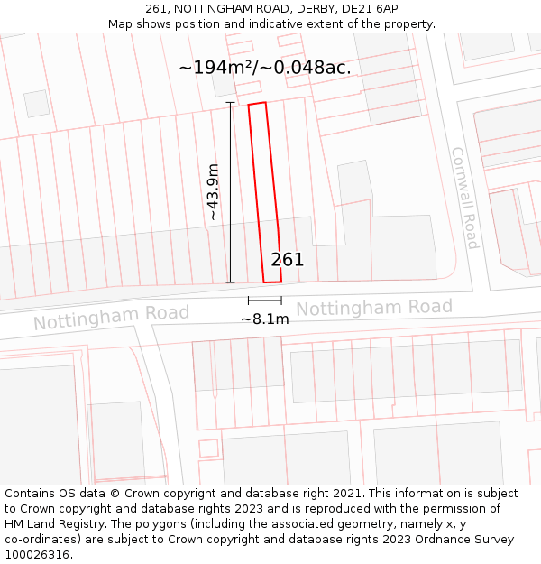 261, NOTTINGHAM ROAD, DERBY, DE21 6AP: Plot and title map