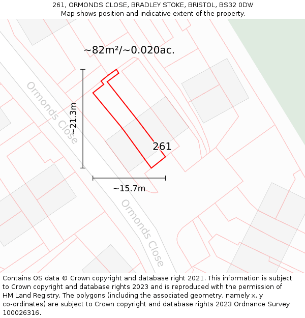 261, ORMONDS CLOSE, BRADLEY STOKE, BRISTOL, BS32 0DW: Plot and title map