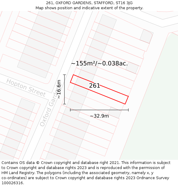 261, OXFORD GARDENS, STAFFORD, ST16 3JG: Plot and title map
