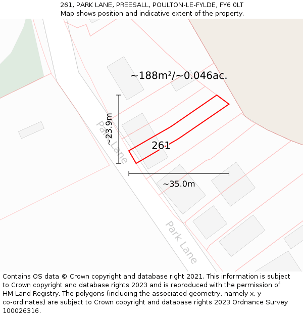 261, PARK LANE, PREESALL, POULTON-LE-FYLDE, FY6 0LT: Plot and title map