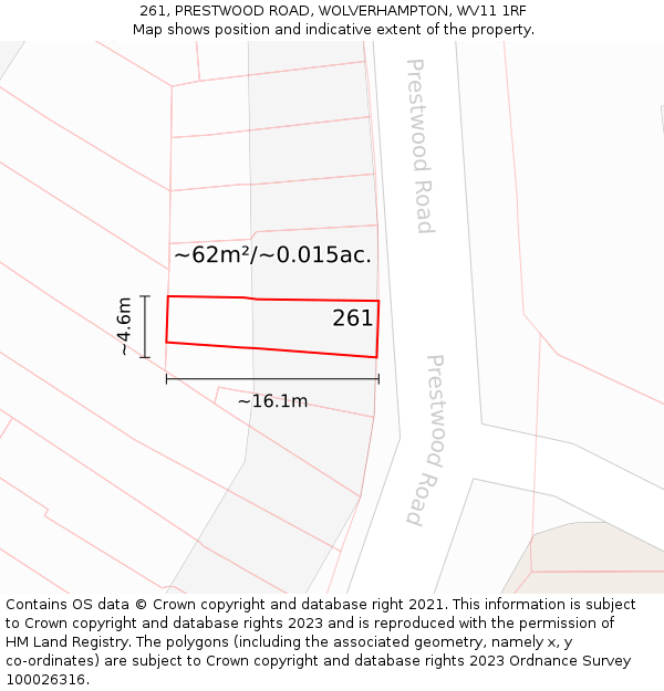 261, PRESTWOOD ROAD, WOLVERHAMPTON, WV11 1RF: Plot and title map
