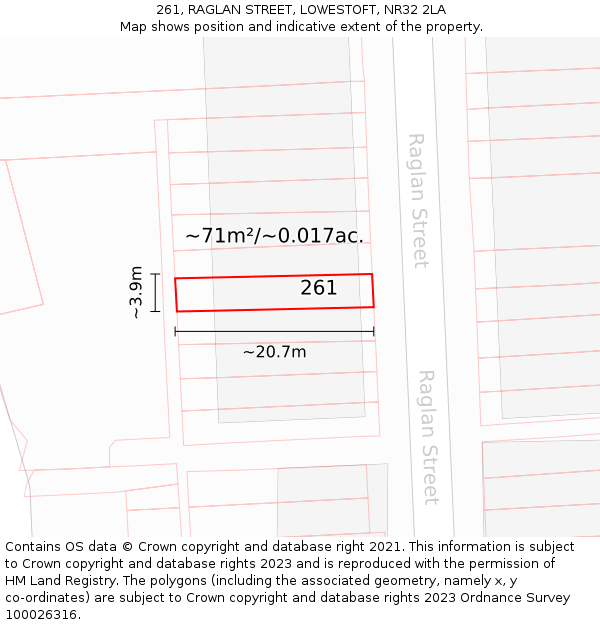 261, RAGLAN STREET, LOWESTOFT, NR32 2LA: Plot and title map