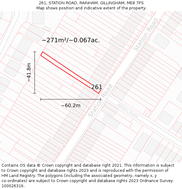 261, STATION ROAD, RAINHAM, GILLINGHAM, ME8 7PS: Plot and title map