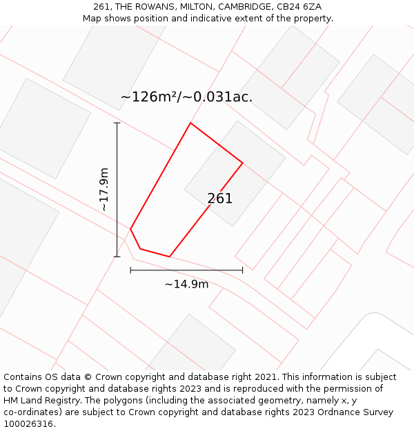 261, THE ROWANS, MILTON, CAMBRIDGE, CB24 6ZA: Plot and title map