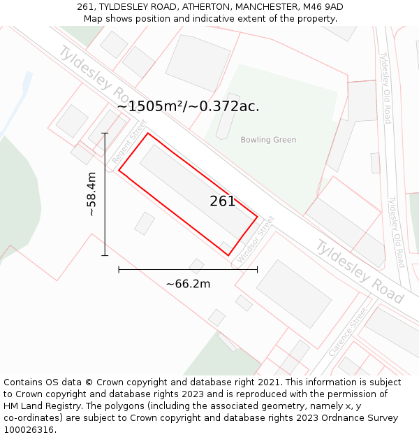 261, TYLDESLEY ROAD, ATHERTON, MANCHESTER, M46 9AD: Plot and title map