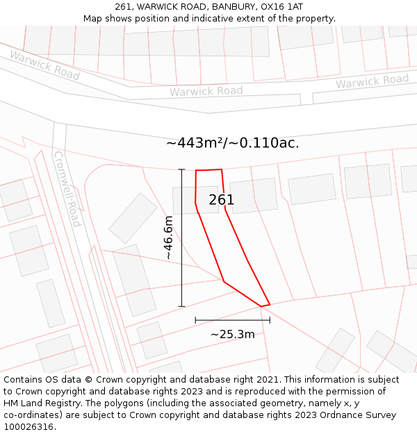 261, WARWICK ROAD, BANBURY, OX16 1AT: Plot and title map
