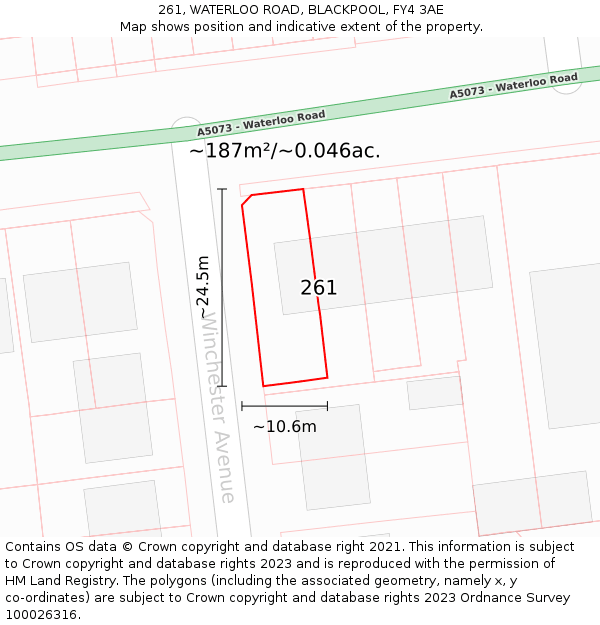 261, WATERLOO ROAD, BLACKPOOL, FY4 3AE: Plot and title map