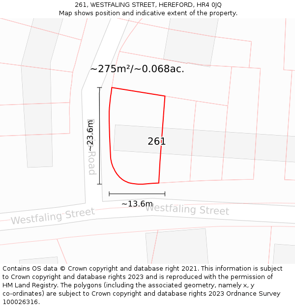 261, WESTFALING STREET, HEREFORD, HR4 0JQ: Plot and title map