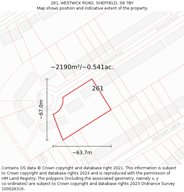 261, WESTWICK ROAD, SHEFFIELD, S8 7BY: Plot and title map