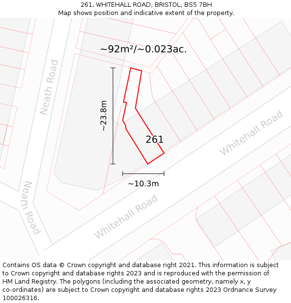 261, WHITEHALL ROAD, BRISTOL, BS5 7BH: Plot and title map