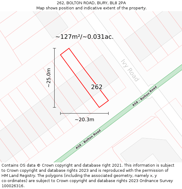 262, BOLTON ROAD, BURY, BL8 2PA: Plot and title map