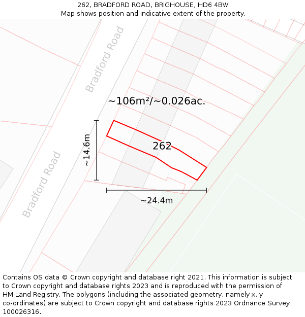 262, BRADFORD ROAD, BRIGHOUSE, HD6 4BW: Plot and title map